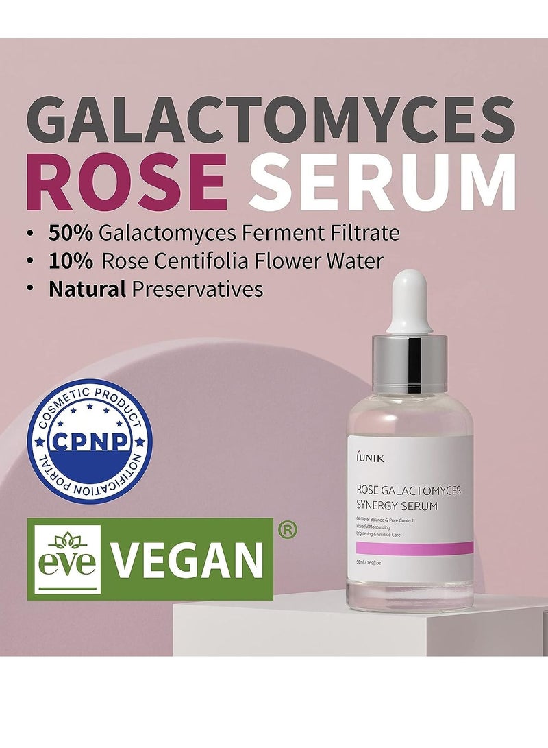 Rose Galactomyces Synergy Vegan Face Serum 1.69 Fl Oz Naturally Fermented Rose Water Hydrating Ampoule Serum Deep Moisturizing Pore Minimizing Alcohol-free Chemical-free Korean Skincare