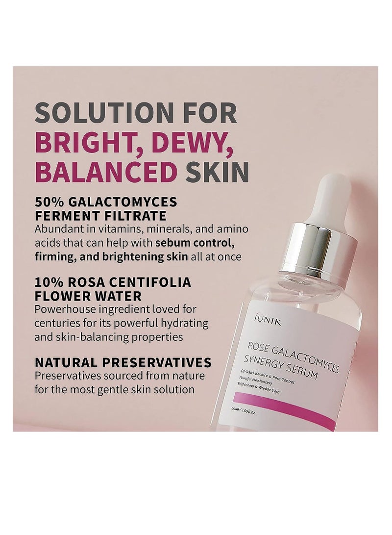 Rose Galactomyces Synergy Vegan Face Serum 1.69 Fl Oz Naturally Fermented Rose Water Hydrating Ampoule Serum Deep Moisturizing Pore Minimizing Alcohol-free Chemical-free Korean Skincare