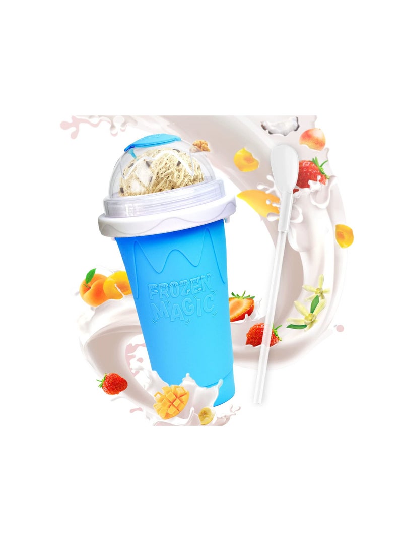 Frozen Magic Slushy Cup, Smoothie Cup with Lid and Straw (300ml, Blue)