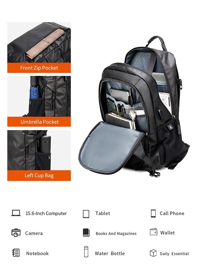 Laptop Backpack for Unisex 28L Travel Backpack with 15.6-inch Laptop Pocket Compartment Business Backpack with Power Bank USB Port Water Resistant Premium Office Backpack B00387 Black