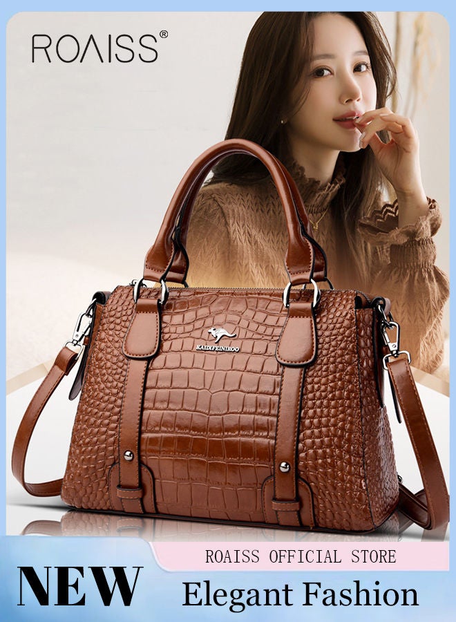 Leather Women Shoulder Bag Women's Handbag Elegant Patent Leather Bag Waterproof Handbag Shoulder Bag Fashion Crocodile Pattern Women Large Capacity Bag