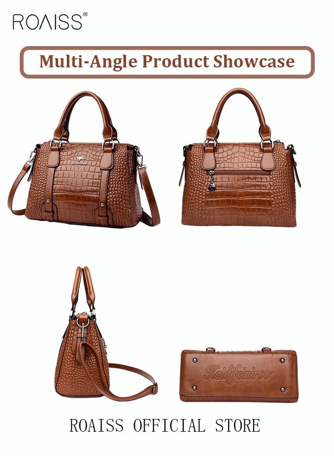 Leather Women Shoulder Bag Women's Handbag Elegant Patent Leather Bag Waterproof Handbag Shoulder Bag Fashion Crocodile Pattern Women Large Capacity Bag