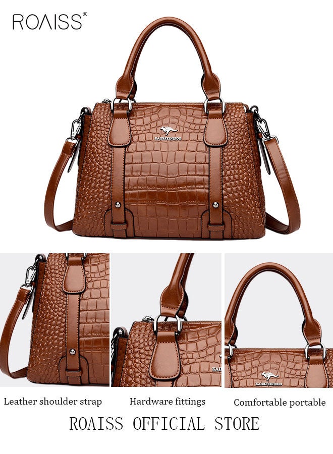 Leather Women Shoulder Bag Women's Handbag Elegant Patent Leather Bag Waterproof Handbag Shoulder Bag Fashion Crocodile Pattern Women Large Capacity Bag