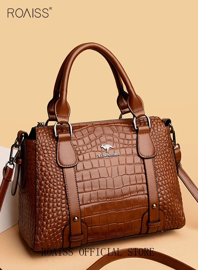 Leather Women Shoulder Bag Women's Handbag Elegant Patent Leather Bag Waterproof Handbag Shoulder Bag Fashion Crocodile Pattern Women Large Capacity Bag