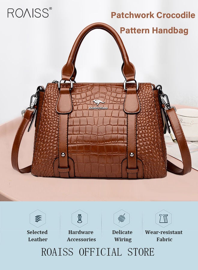 Leather Women Shoulder Bag Women's Handbag Elegant Patent Leather Bag Waterproof Handbag Shoulder Bag Fashion Crocodile Pattern Women Large Capacity Bag