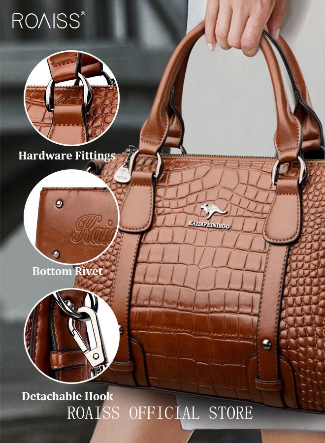 Leather Women Shoulder Bag Women's Handbag Elegant Patent Leather Bag Waterproof Handbag Shoulder Bag Fashion Crocodile Pattern Women Large Capacity Bag