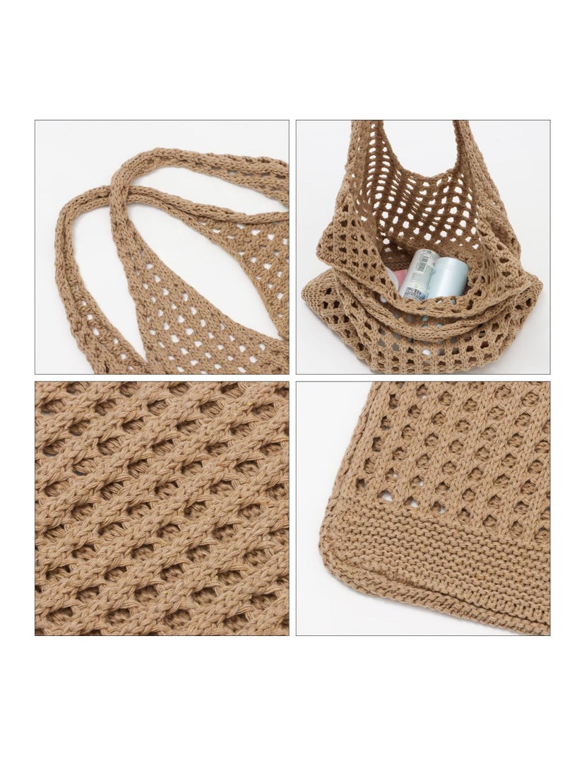 Crochet Mesh Beach Tote Bag, Summer Aesthetic Knit Shoulder Bag, Women Knited Boho Tote Bag, Suitable for Vacation, Travel, Shopping, Work