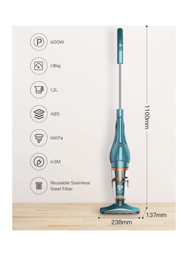 Portable Corded Upright and Mini Handheld Vacuum Cleaner, Stainless Steel Filter with Flexible 180° Rotation Swivel Steering Design Light weight 600 W DX900 green