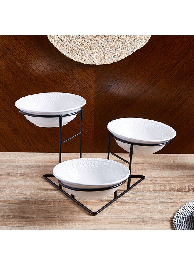 3-Piece Nova Bowl Set With Stand White/Black 20 x 20 x 6cm