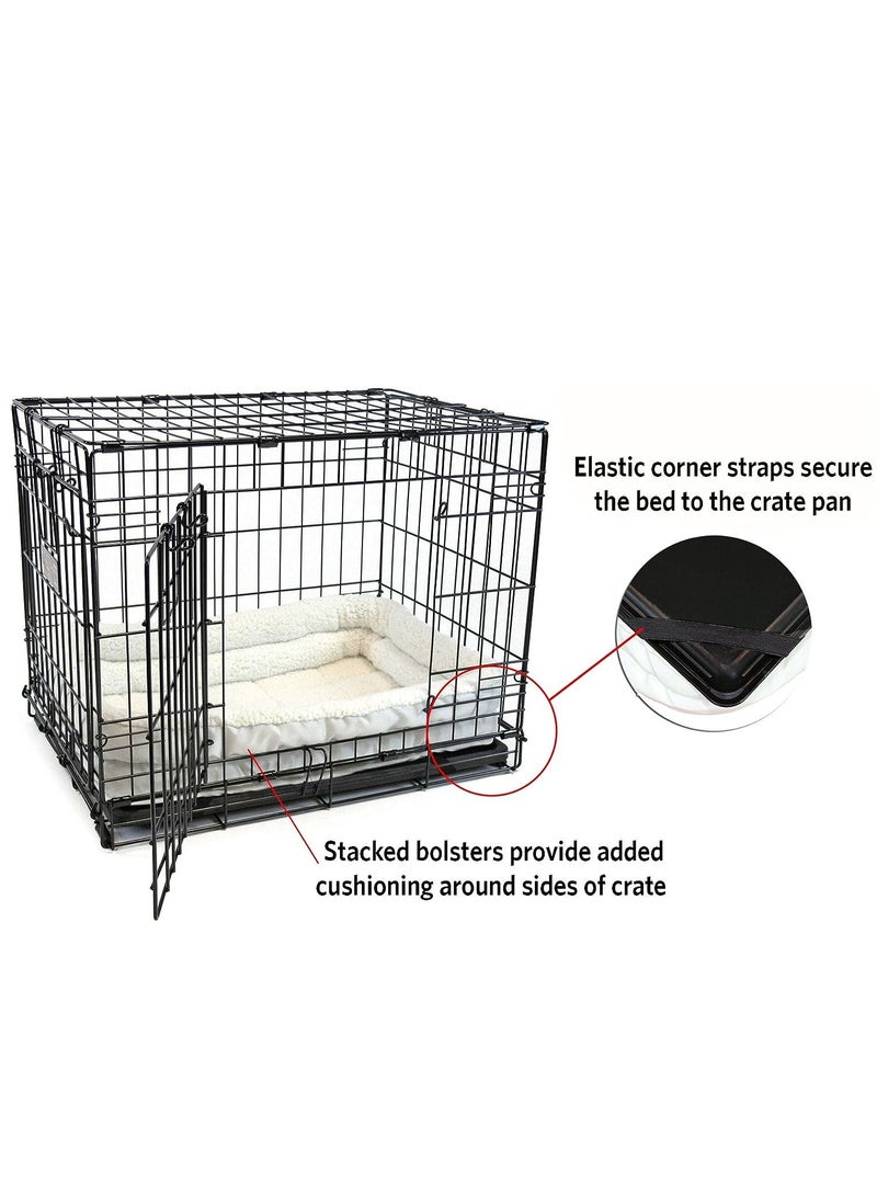 Quiet Time Deluxe Fleece Double Bolster Bed White For Dogs 18Inch