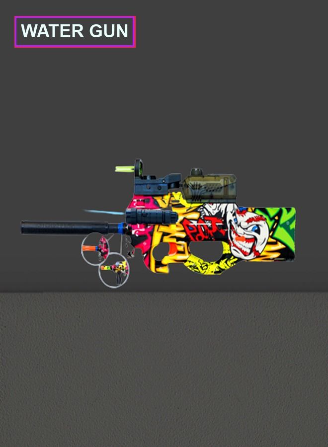 P90 Shape Graffiti Edition Assault Rifle Electric Automatic Toy Gun Hydrogel Balls Blaster Water Pallet Toy Gun Gel Balls Toy Gun Scope and Silencer for Outdoor Activity Birthday Gift for Children