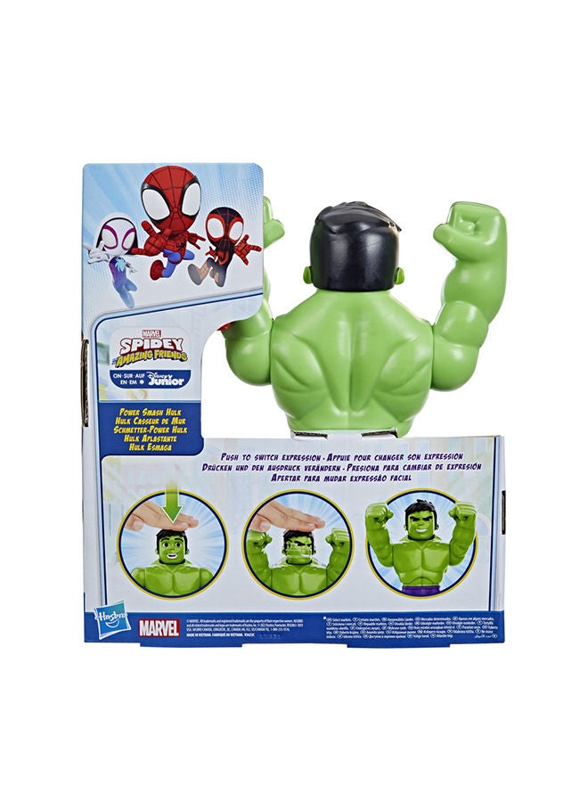 Marvel Spidey And His Amazing Friends Power Smash Hulk Preschool Toy Face-Changing 10-Inch Hulk Figure With Brick Wall Accessory Ages 3+