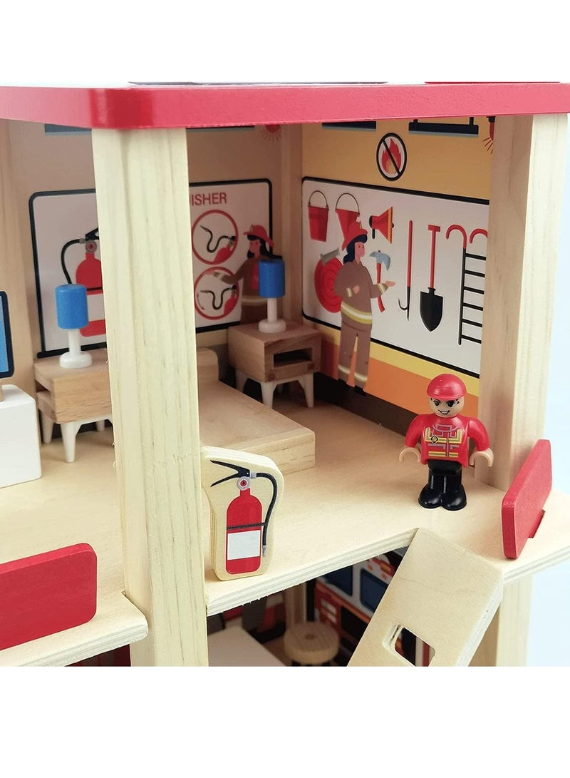Wooden Pretend Play Wooden Fire Station for Kids