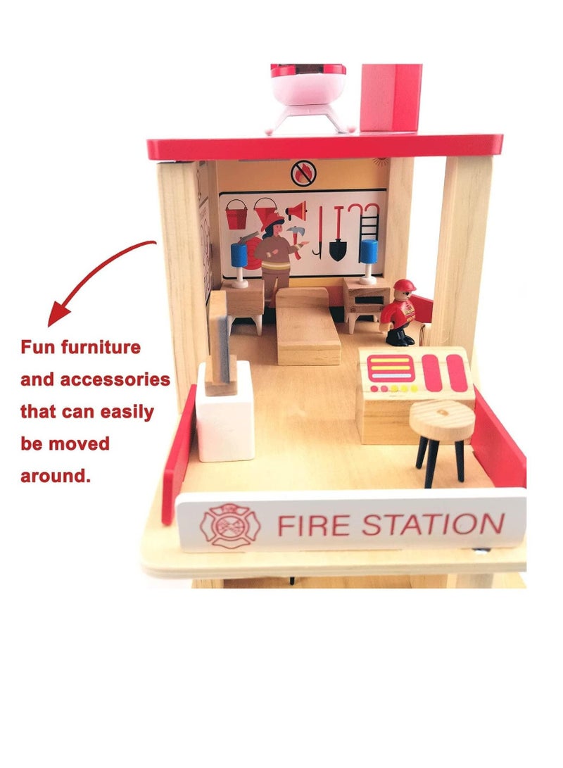 Wooden Pretend Play Wooden Fire Station for Kids