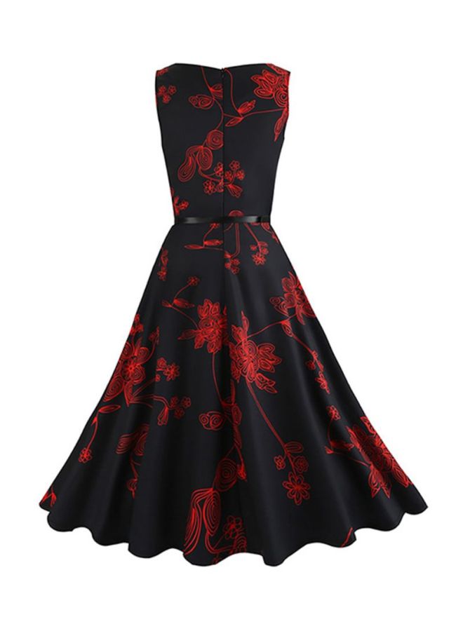 Round Neck Midi Dress Black/Red