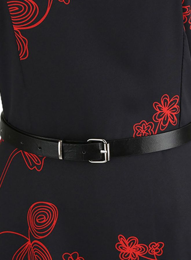 Round Neck Midi Dress Black/Red