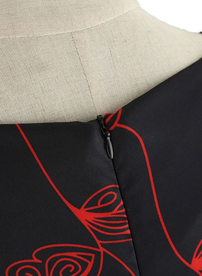 Round Neck Midi Dress Black/Red