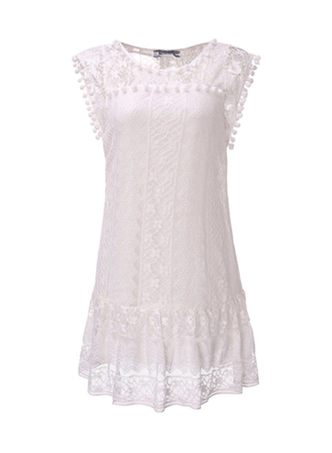 Tassel Detail Lace Dress White