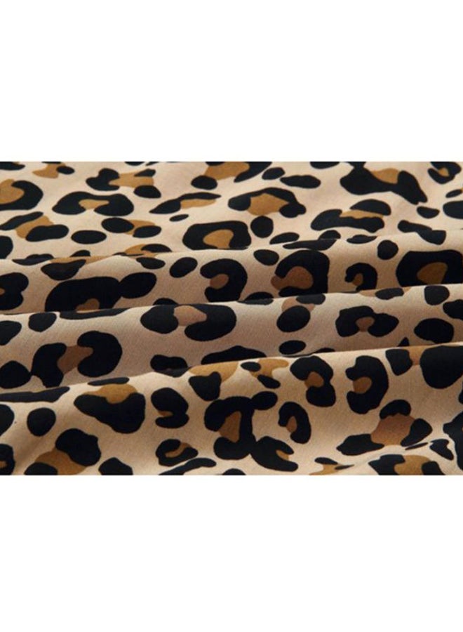 V-Neck Leopard Print Mini Dress Beige/Brown/Black