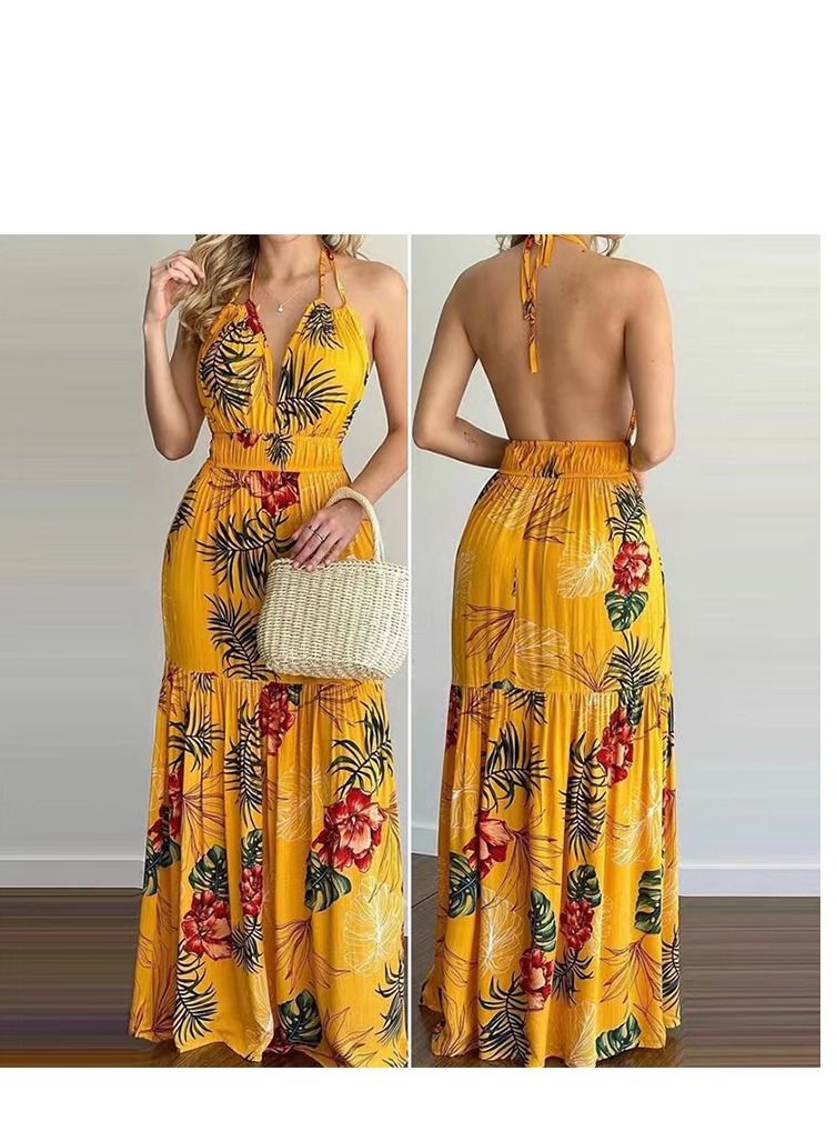Summer's New Fashion Print Backless Dress