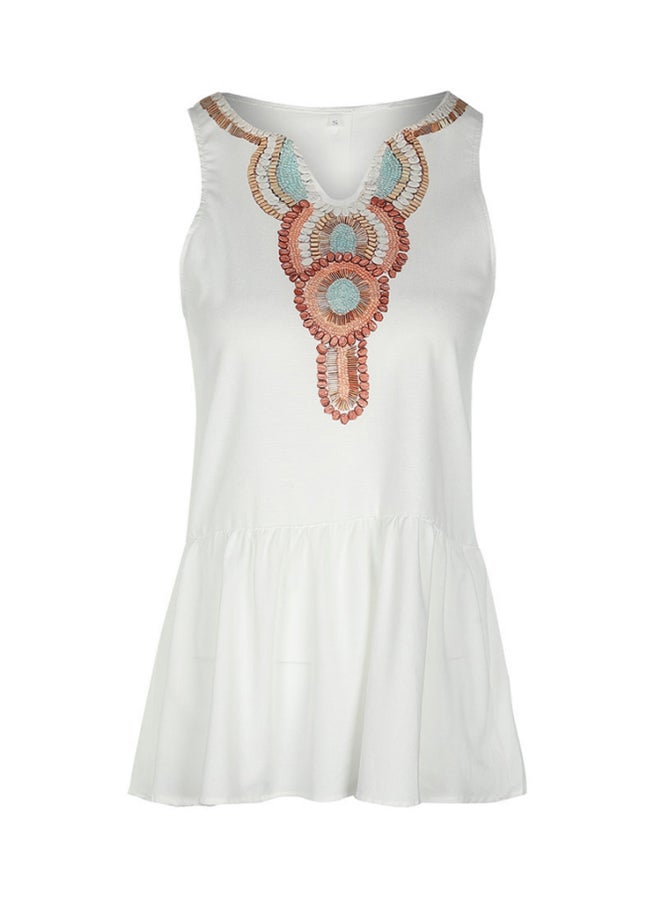 Elegant Neck Design Dress White/Copper/Blue