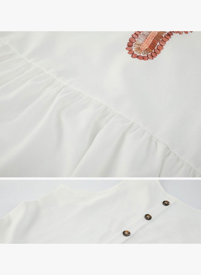 Elegant Neck Design Dress White/Copper/Blue