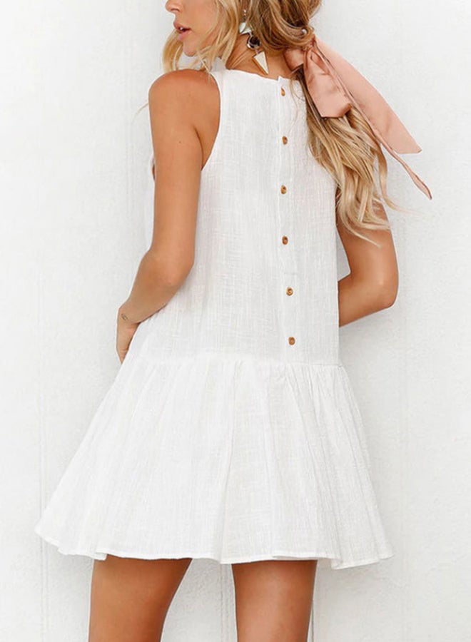 Elegant Neck Design Dress White/Copper/Blue