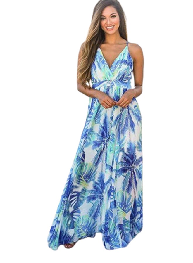 Spaghetti Strap V-Neck Backless Ruffle Hem Beach Dress Multicolour