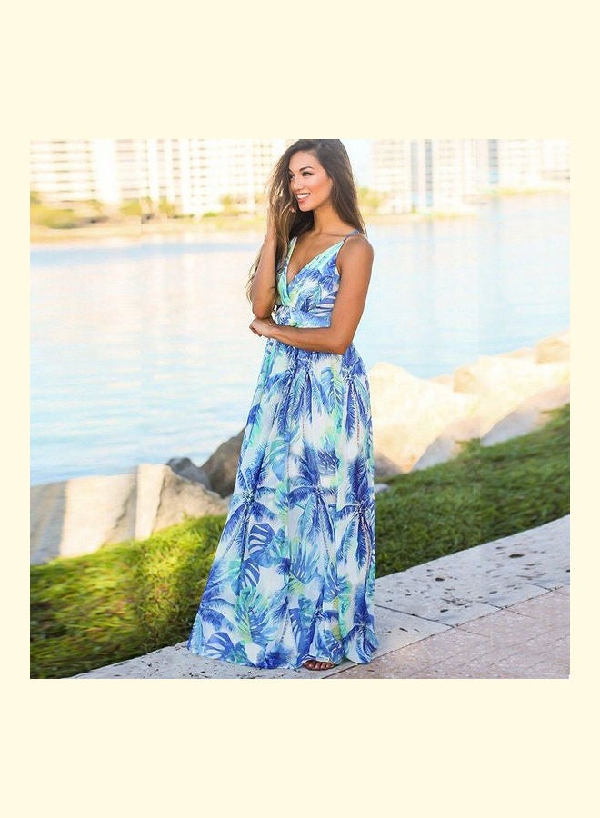 Spaghetti Strap V-Neck Backless Ruffle Hem Beach Dress Multicolour