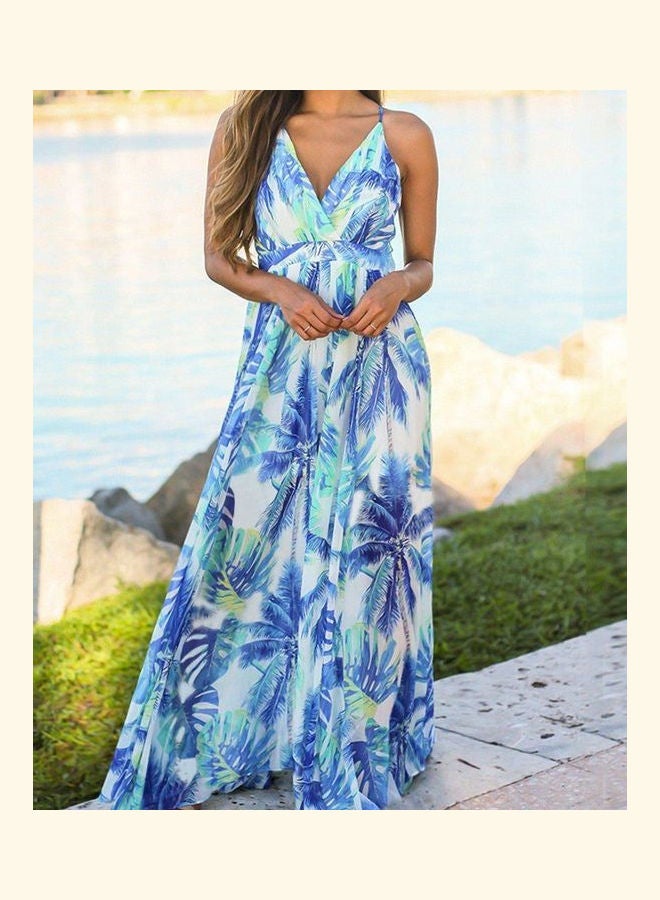 Spaghetti Strap V-Neck Backless Ruffle Hem Beach Dress Multicolour