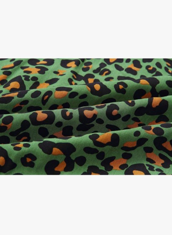 V-Neck Leopard Print Mini Dress Green/Black/Yellow