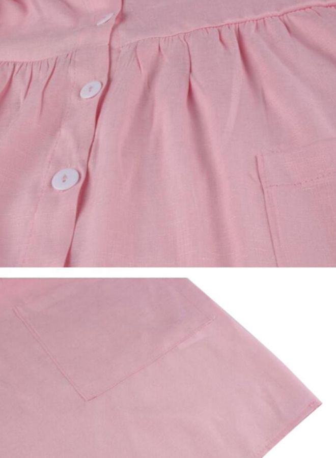 V-Neck Side Pocket Short Sleeve Mini Dress Pink
