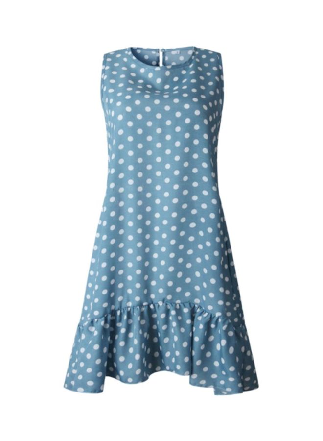 Printed Wave Point Sleeveless Mini Dress Blue/White