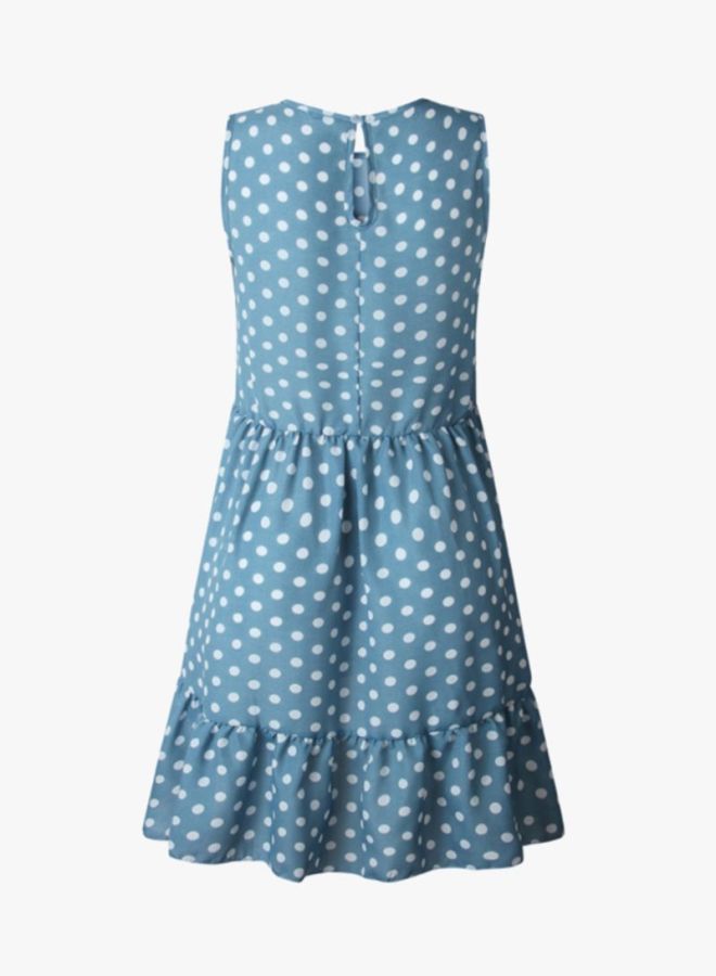 Printed Wave Point Sleeveless Mini Dress Blue/White