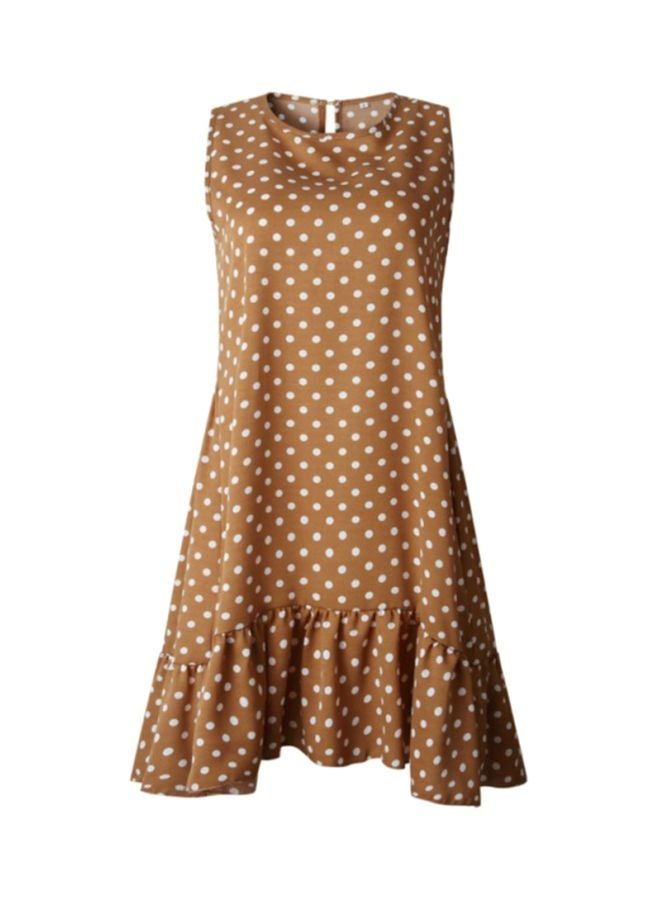 Printed Wave Point Sleeveless Mini Dress Brown/White