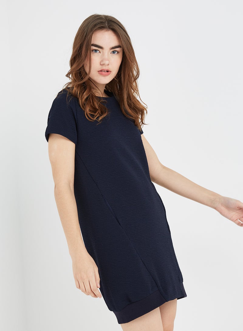 Rib Hem Shift Dress Medium Blue