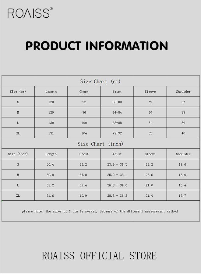 Ladies Dress A-Line Long Sleeve High Waist Solid Color Dress Large Hem Pleated Dress