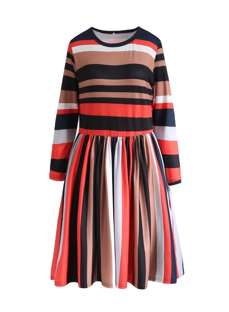Colorblock Casual Stripe Long Sleeve Dress Multicolour