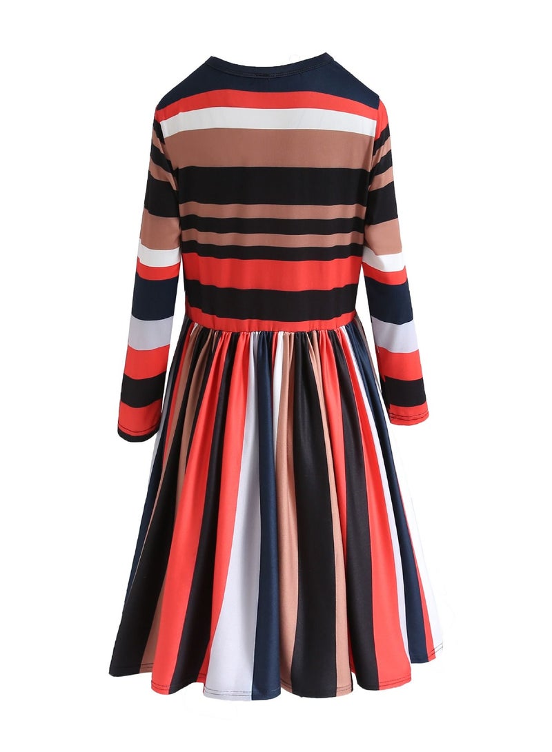 Colorblock Casual Stripe Long Sleeve Dress Multicolour