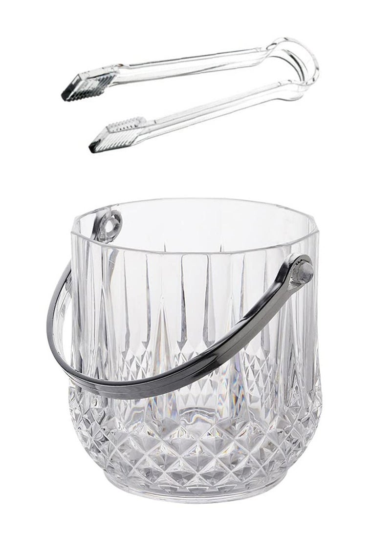 Ice Bucket, 2pcs Portable Ransparent Crystal Ice Bucket with Ice Clips Large Capacity Drinks Bucket for Dining Room, Kitchen, Home