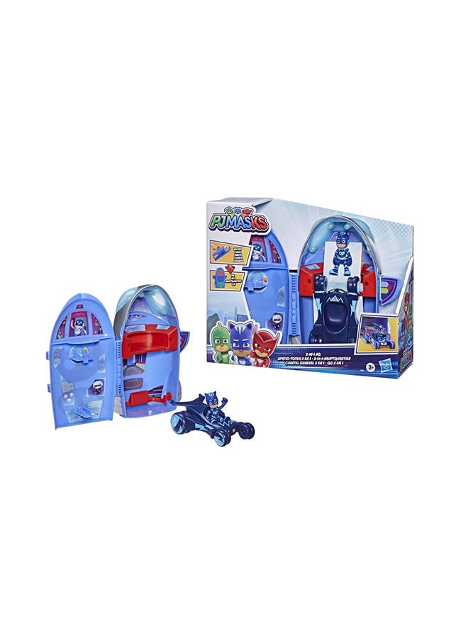 2-in-1 HQ Playset, Headquarters and Rocket Preschool Toy for Kids Ages 3 and Up, Includes Catboy Action Figure and Cat-Car Vehicle