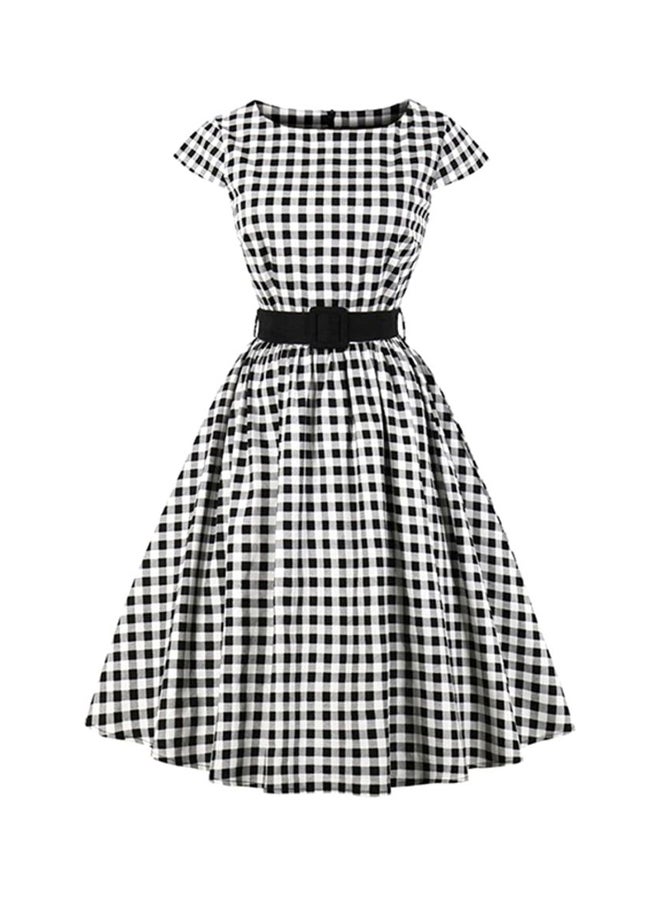 Round Neck Midi Dress Black/White