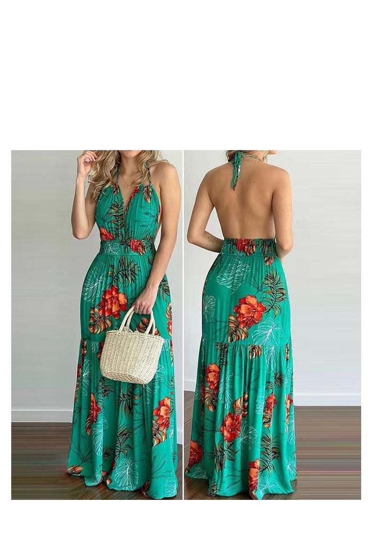 Summer's New Fashion Print Backless Dress