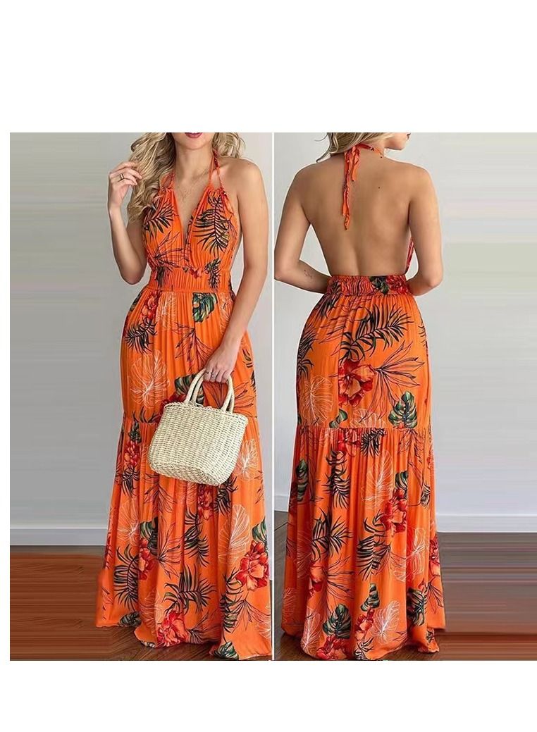 Summer's New Fashion Print Backless Dress