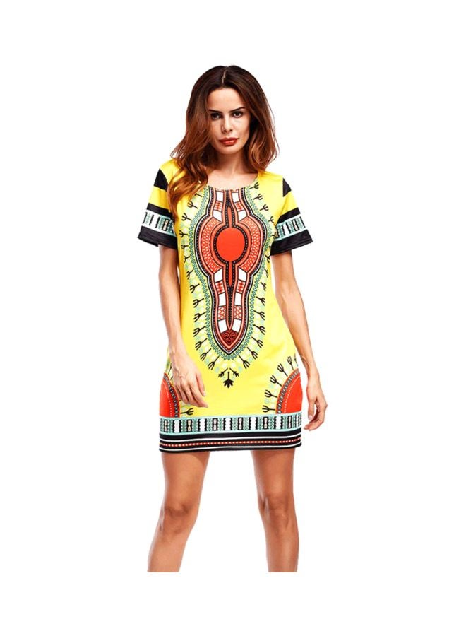 Round Neck Short Sleeve Dress Multicolour