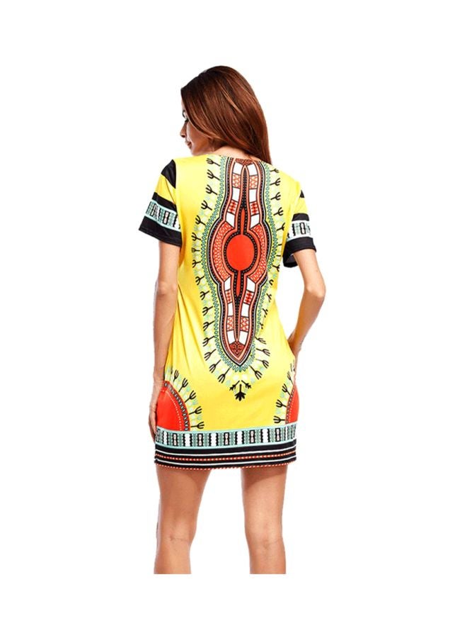 Round Neck Short Sleeve Dress Multicolour