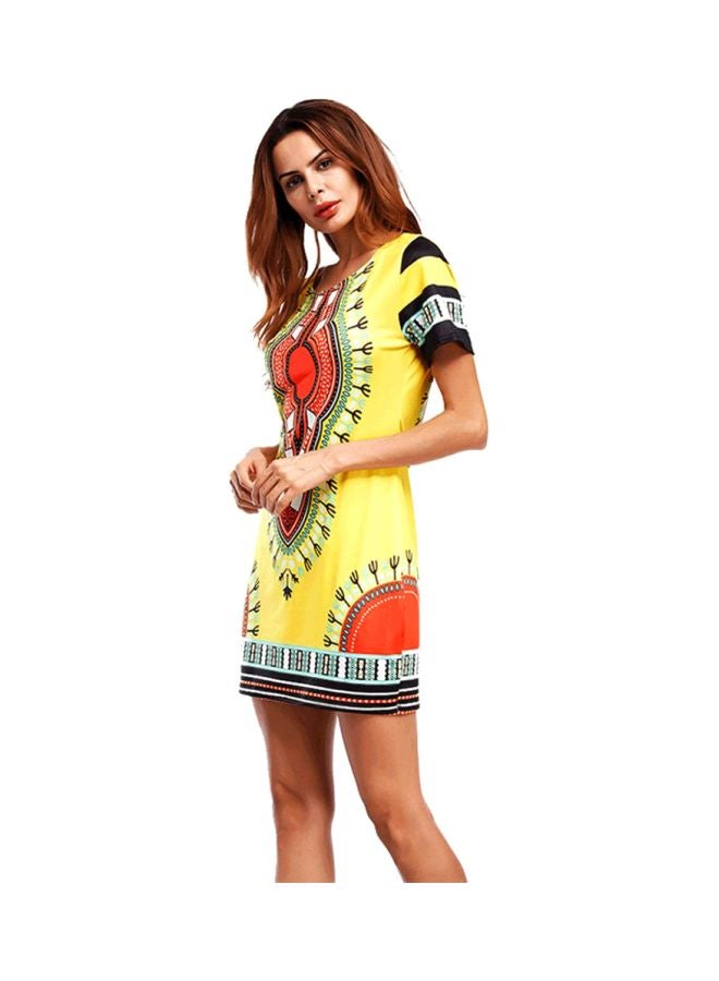 Round Neck Short Sleeve Dress Multicolour
