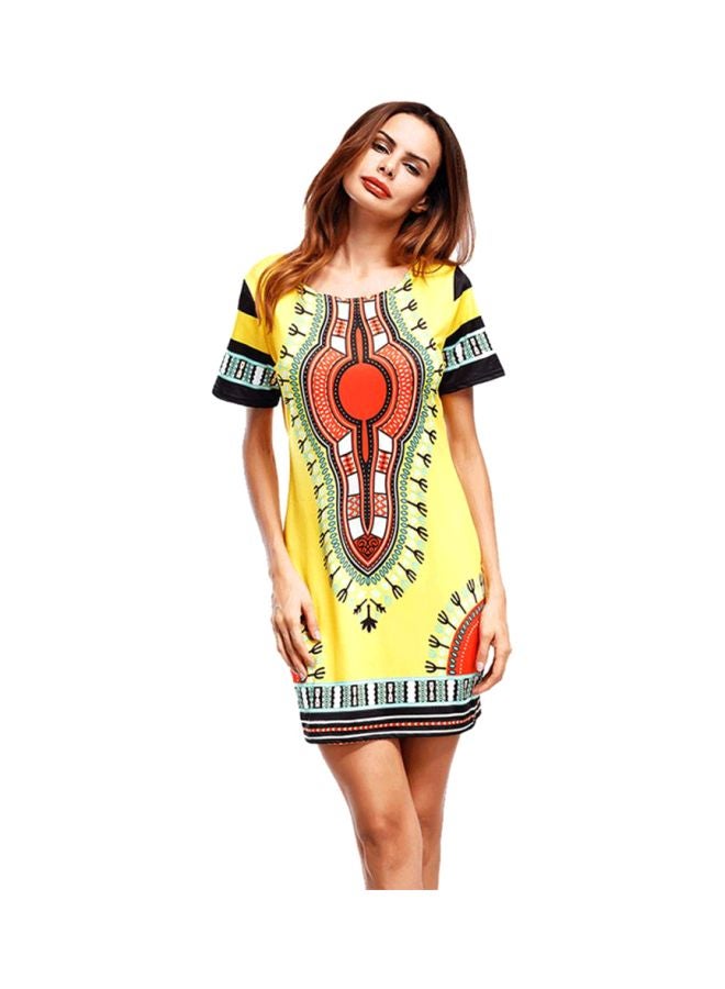 Round Neck Short Sleeve Dress Multicolour