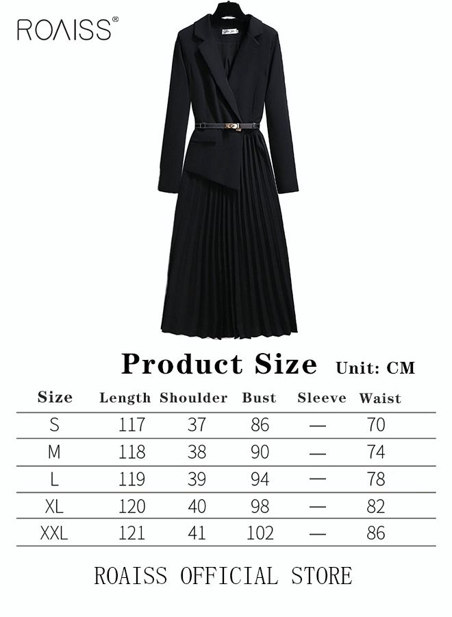 Women's Vintage Blazer Dress Women Elegant Office Dress with Belt Long Women V-Neck A-Line Dress Women Gorgeous Long Sleeve