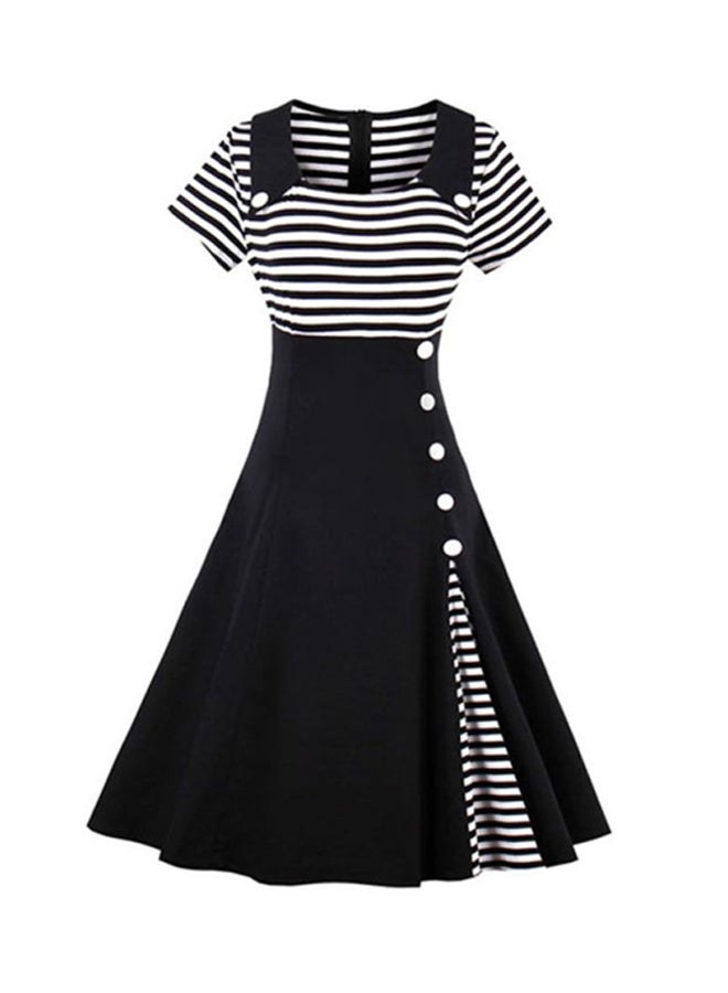 Collared Neck Midi Dress Black/White